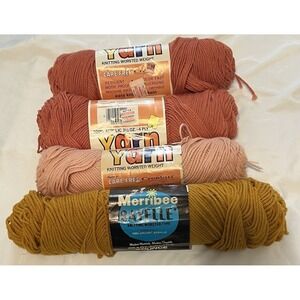 VTG 4 Skeins Knitting Yarn Acrylic Creslan Merribee Sayelle Warm Colors USA